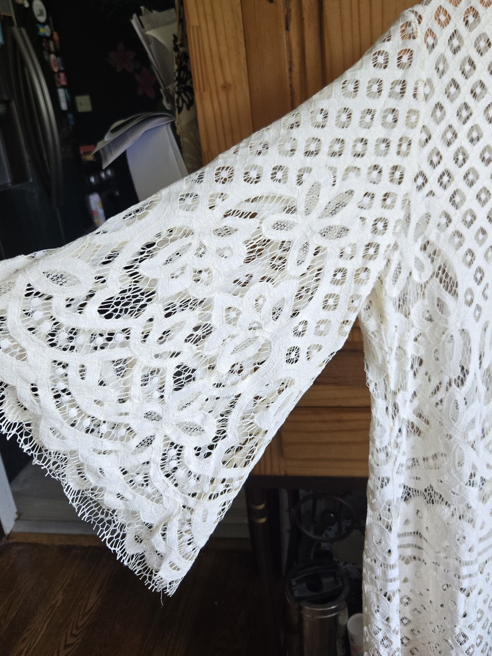 Ivory Crochet Lace Kimono With Ombre Hem - Picture 4 of 7